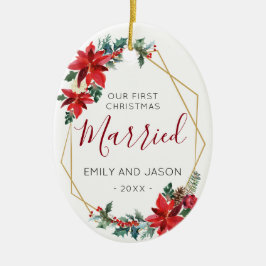 Gehuwd als eerste Chrismas Red Poinsettia elegant Keramisch Ornament