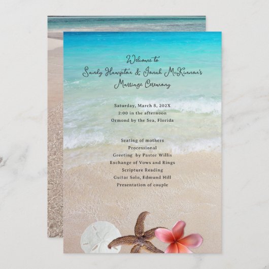 Gehuwd door het Zee Short Beach Ceremony Programme Programmakaart (Voorkant / Achterkant)