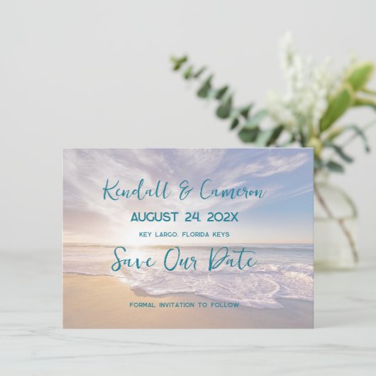Gehuwd door het Zee Sunrise Beach Save The Date (Staand voorkant)