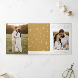 Gehuwd en Bright Gold Script 4 Foto Drieluik Wenskaart