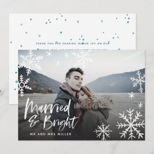 Gehuwd en Bright Snowflake Holiday Pas getrouwd Fo Feestdagenkaart (Voorkant / Achterkant)