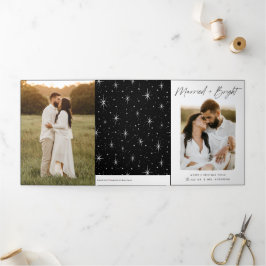 Gehuwd en Bright Zwart script 4 Foto Drieluik Wenskaart