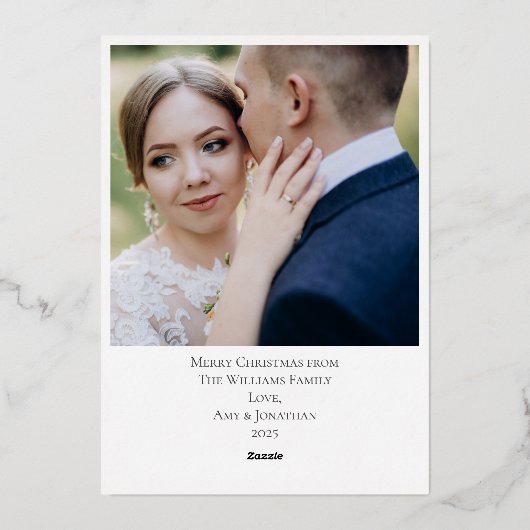 Gehuwd en bruin Elegant Wedding Foto Gold Folie Feestdagenkaart (Achterkant)