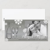 Gehuwd en fel, zilveren champagne Foto bruiloft Feestdagenkaart (Voorkant / Achterkant)