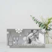Gehuwd en fel, zilveren champagne Foto bruiloft Feestdagenkaart (Staand voorkant)