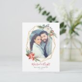 Gehuwd en helder geometrisch Floral kerstfoto Briefkaart (Staand voorkant)
