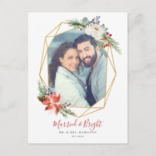 Gehuwd en helder geometrisch Floral kerstfoto Briefkaart