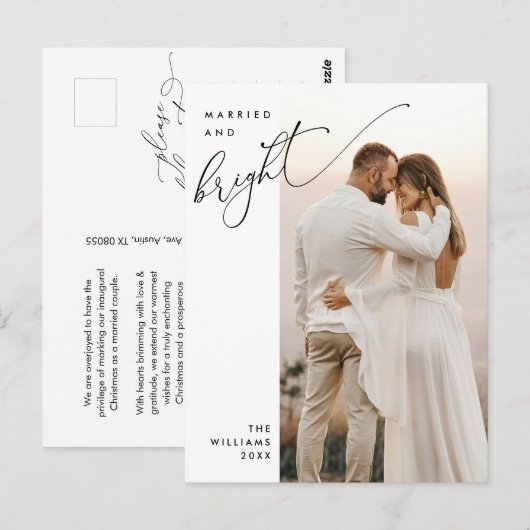 Gehuwd en helder, Modern Schrift Foto Vakantie Briefkaart (Voorkant / Achterkant)