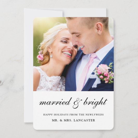 Gehuwd en helder Pas getrouwd 2 Fotobruiloft Feestdagenkaart (Voorkant)
