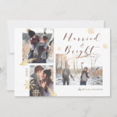 Gehuwd en helder Rustisch hout Gold Snowflake Foto Feestdagenkaart (Voorkant)