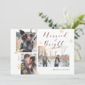 Gehuwd en helder Rustisch hout Gold Snowflake Foto Feestdagenkaart (Staand voorkant)