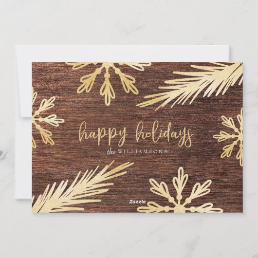 Gehuwd en helder Rustisch hout Gold Snowflake Foto Feestdagenkaart (Achterkant)