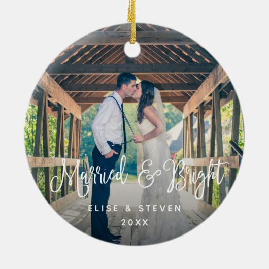 Gehuwd en helder | Weddenfoto Keramisch Ornament (Achterkant)