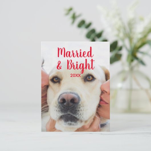 Gehuwd en helderrood, aangepast, met kerstnaam briefkaart (Staand voorkant)