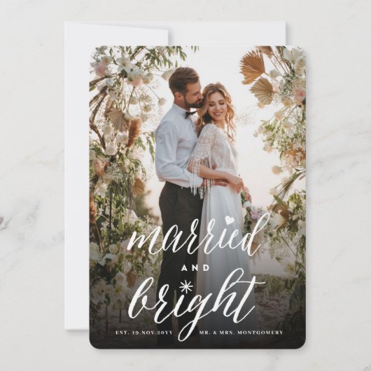 Gehuwd en helderziend Typografie Foto bruiloft Feestdagenkaart (Voorkant)