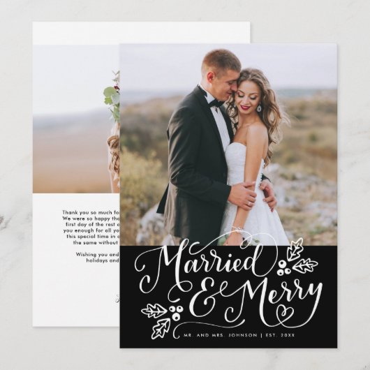 Gehuwd en leuk Foto bedankt Zwart Feestdagenkaart (Voorkant / Achterkant)