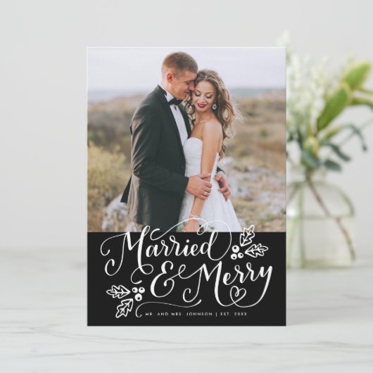 Gehuwd en leuk Foto bedankt Zwart Feestdagenkaart (Staand voorkant)