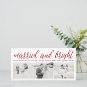 Gehuwd en licht 3 Foto collage Modern Wedding Feestdagenkaart (Staand voorkant)