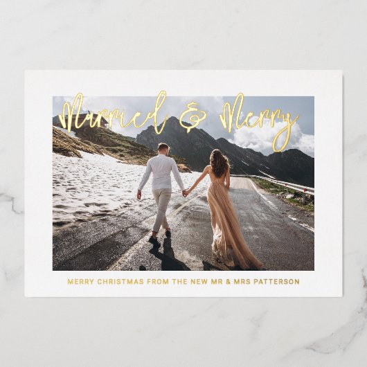 Gehuwd en liefdeshuwelijk Mr & Mrs First Kerstmis Folie Feestdagenkaart (Voorkant)