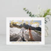 Gehuwd en liefdeshuwelijk Mr & Mrs First Kerstmis Folie Feestdagenkaart (Staand Voorkant)