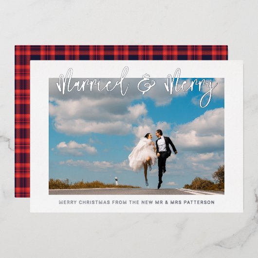 Gehuwd en liefdeshuwelijk Mr & Mrs First Kerstmis Folie Uitnodiging (Voorkant / Achterkant)