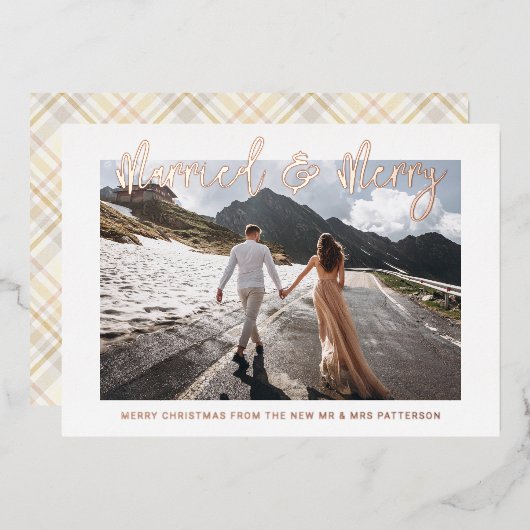 Gehuwd en liefdeshuwelijk Mr & Mrs First Kerstmis Folie Uitnodiging (Voorkant / Achterkant)