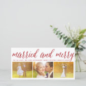 Gehuwd en Merry 3 Foto Collage Simple Wedding Feestdagenkaart (Staand voorkant)
