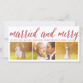 Gehuwd en Merry 3 Foto Collage Simple Wedding Feestdagenkaart (Voorkant)