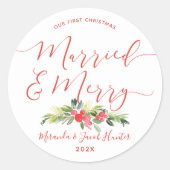 Gehuwd en Merry | Aangepaste namen Ronde Sticker (Voorkant)