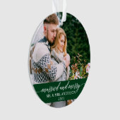 Gehuwd en Merry Calligraphy Wedding Green Ornament (voorkant)