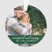 Gehuwd en Merry Calligraphy Wedding Green Ornament (voorkant)