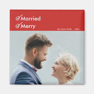Gehuwd en Merry   Eerste kerstfoto met huwelijk Magneet