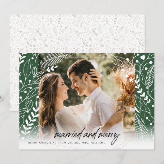 Gehuwd en Merry Elegant Feestdagenkaart (Voorkant / Achterkant)