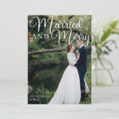Gehuwd en Merry Elegant Weddenschap Foto Kerstmis Feestdagenkaart (Staand voorkant)