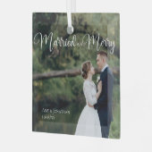 Gehuwd en Merry Elegant Weddenschap Foto Kerstmis Glas Ornament (Voorkant links)