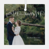 Gehuwd en Merry Elegant Weddenschap Foto Kerstmis Glas Ornament (Achterkant)