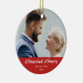 Gehuwd en Merry | Foto van Witty Holiday Keramisch Ornament (Rechts)
