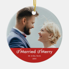 Gehuwd en Merry | Foto van Witty Holiday Keramisch Ornament