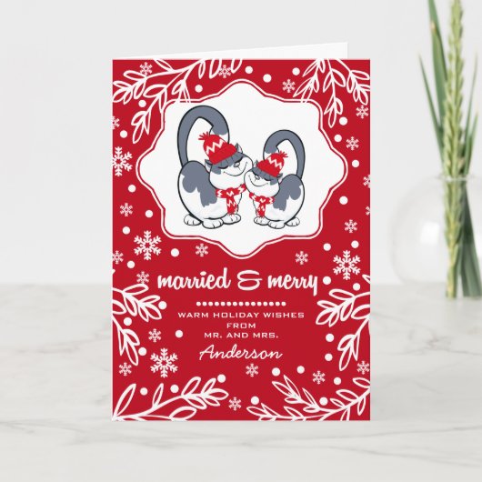 Gehuwd en Merry. Funny Kittens-Kaarten voor Kerstm Feestdagen Kaart (Voorkant)