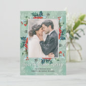 Gehuwd en Merry Holiday Greenery Feestdagenkaart (Staand voorkant)