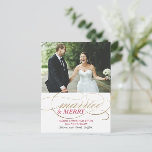 Gehuwd en Merry | Kerstmis Feestdagenkaart (Staand voorkant)