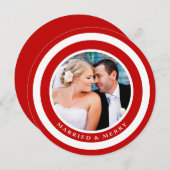 Gehuwd en Merry Modern Circles Rood kerstfeest Feestdagenkaart (Voorkant / Achterkant)