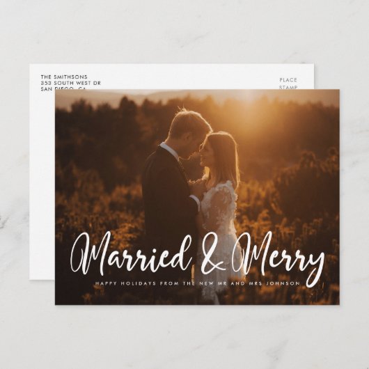 Gehuwd en Merry Modern foto kerstmis Briefkaart (Voorkant / Achterkant)