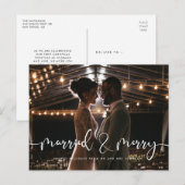 Gehuwd en Merry Modern kalligrafie Kerstmis Briefkaart (Voorkant / Achterkant)