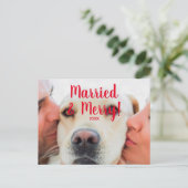 Gehuwd en Merry Red, datum aangepaste foto Kerstmi Briefkaart (Staand voorkant)