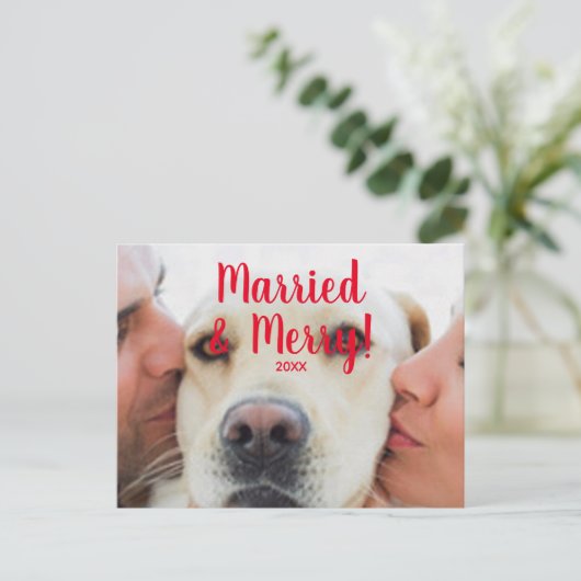 Gehuwd en Merry Red, datum aangepaste foto Kerstmi Briefkaart (Staand voorkant)