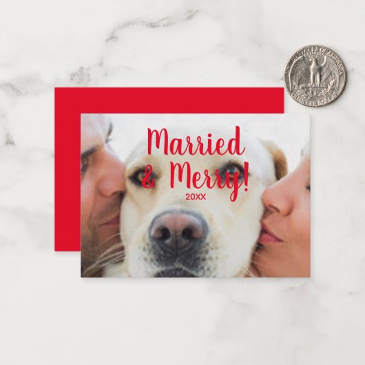 Gehuwd en Merry Red, datum aangepaste foto Kerstmi Notitiekaartje (Voorkant / Achterkant in situ)