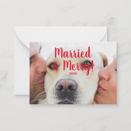 Gehuwd en Merry Red, datum aangepaste foto Kerstmi Notitiekaartje (Voorkant)