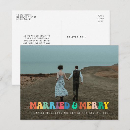 Gehuwd en Merry Retro 60s Hippie Fun Kerstmis Briefkaart (Voorkant / Achterkant)