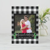 Gehuwd en Merry Rustic White Buffalo Check Photo Feestdagenkaart (Staand voorkant)